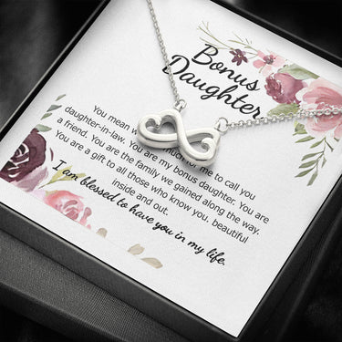 AZTeam Customized to My Bonus Daughter (from Mother in Law) Infinity Hearts Necklace, Gifts for Bonus Daughter, Daughter in Law Necklace, Daughter-in-Law Gift On Birthday, Christmas
